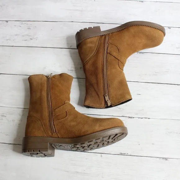 Enzo Tesoti Girl Kid Size 3 Brown Genuine Suede Leather Boots Fur Lined