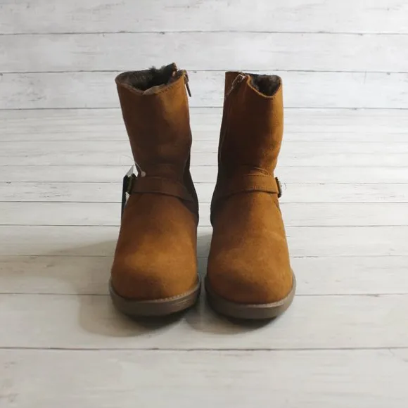 Enzo Tesoti Girl Kid Size 3 Brown Genuine Suede Leather Boots Fur Lined