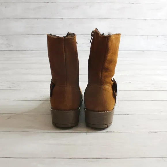 Enzo Tesoti Girl Kid Size 3 Brown Genuine Suede Leather Boots Fur Lined