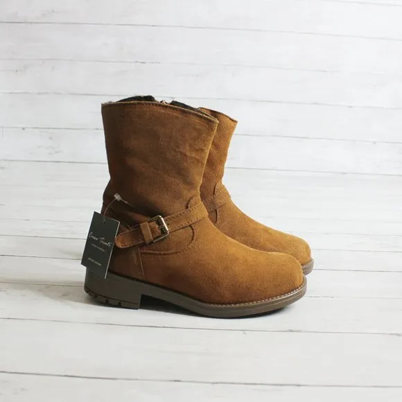 Enzo Tesoti Girl Kid Size 3 Brown Genuine Suede Leather Boots Fur Lined