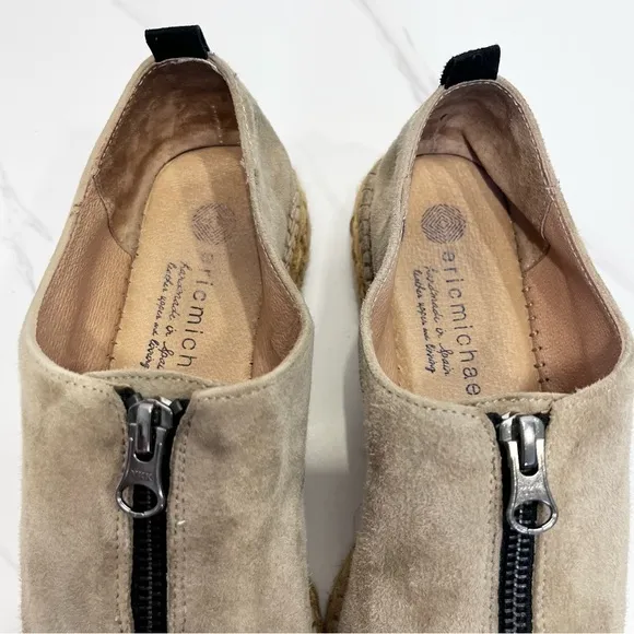 Eric Michael Serena Suede Zipper Espadrilles Beige Size 37 US 6.5 - 7