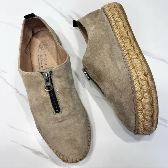 Eric Michael Serena Suede Zipper Espadrilles Beige Size 37 US 6.5 - 7