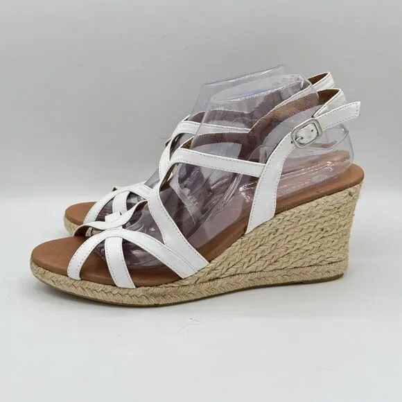 Eric Michael White Lindsey Leather Espadrilles Wedge Heels US Size 10-11‎ EU 41