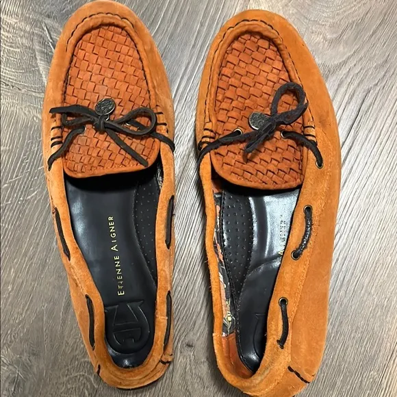 Etienne Aigner Orange Loafers with Black Accents