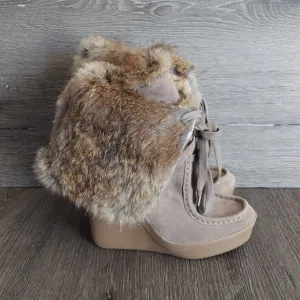 EUC Coach Scout Sahara Suede Leather and Rabbit Fur Wedge Boots 5.5