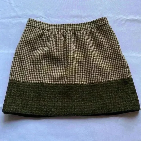 EUC J Crew Black Label Y2K 90s Lambs Wool Mini Skirt Plaid Preppy Brown Sz 6