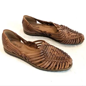 EURO SOFT By SOFFT Women's Woven Brown Leather Huarache Sandal Flats