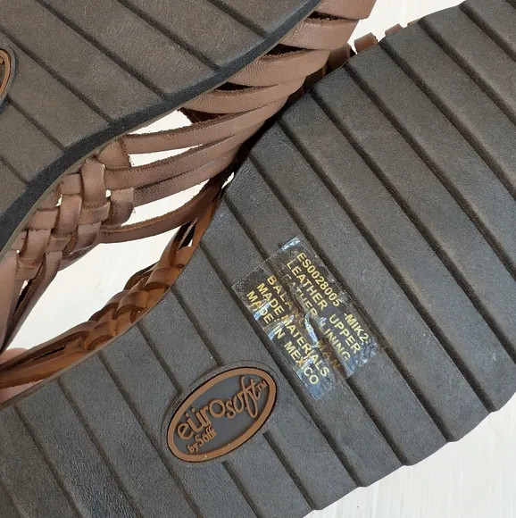 EURO SOFT By SOFFT Women's Woven Brown Leather Huarache Sandal Flats