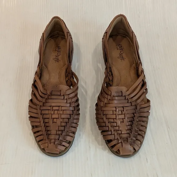 EURO SOFT By SOFFT Women's Woven Brown Leather Huarache Sandal Flats