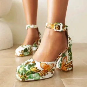European And American Style Minimalist Square Toe Chunky Heel Comfortable Hollow
