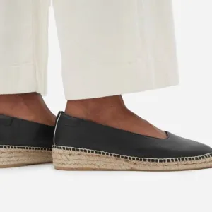 Everlane | The Espadrille Leather Square Toe Slip On Loafers in Black Size 8.5