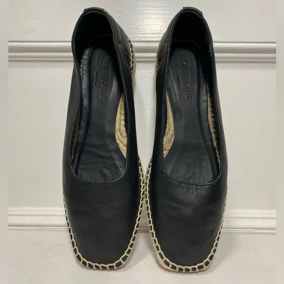 Everlane | The Espadrille Leather Square Toe Slip On Loafers in Black Size 8.5