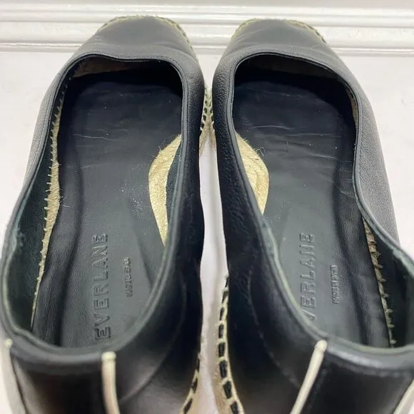 Everlane | The Espadrille Leather Square Toe Slip On Loafers in Black Size 8.5