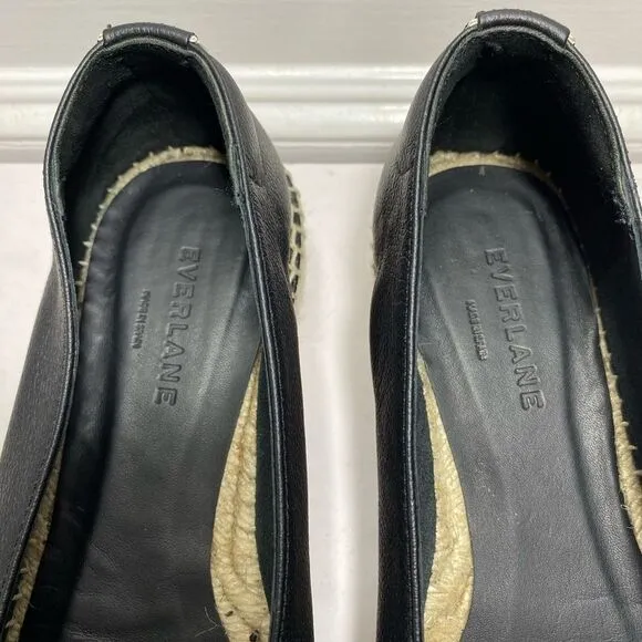 Everlane | The Espadrille Leather Square Toe Slip On Loafers in Black Size 8.5
