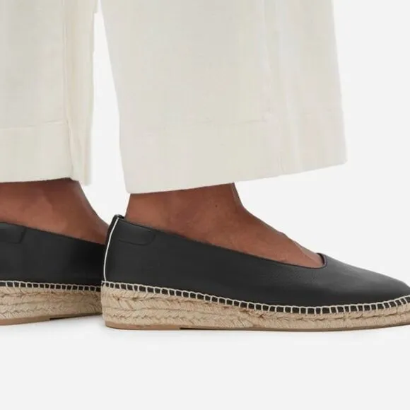 Everlane | The Espadrille Leather Square Toe Slip On Loafers in Black Size 8.5