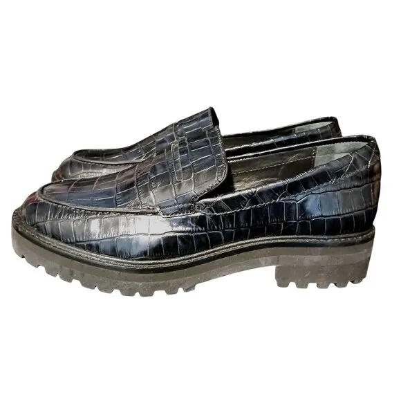 Everlane The Lug Loafer Black Crocodile Leather Size 9.5 Womens Slip-On Shoes