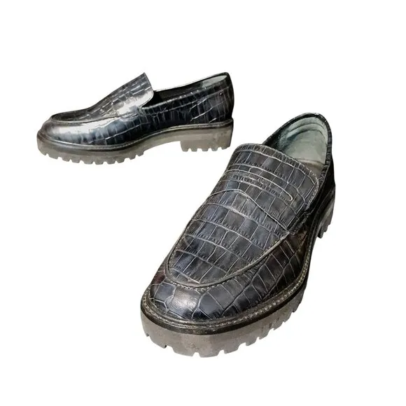 Everlane The Lug Loafer Black Crocodile Leather Size 9.5 Womens Slip-On Shoes