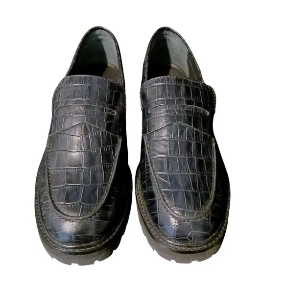 Everlane The Lug Loafer Black Crocodile Leather Size 9.5 Womens Slip-On Shoes