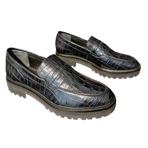 Everlane The Lug Loafer Black Crocodile Leather Size 9.5 Womens Slip-On Shoes