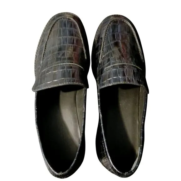 Everlane The Lug Loafer Black Crocodile Leather Size 9.5 Womens Slip-On Shoes