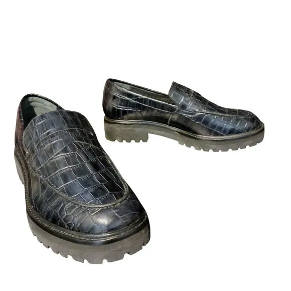 Everlane The Lug Loafer Black Crocodile Leather Size 9.5 Womens Slip-On Shoes
