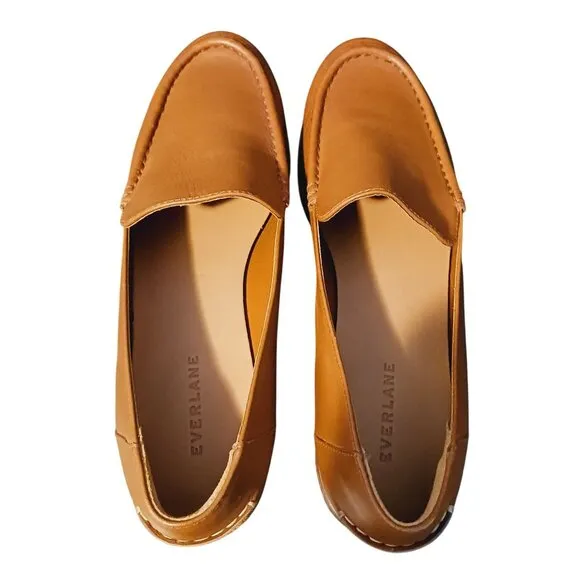 Everlane The Modern Loafer in Camel Tan, Size 9, Classic Brown Leather Slip-ons
