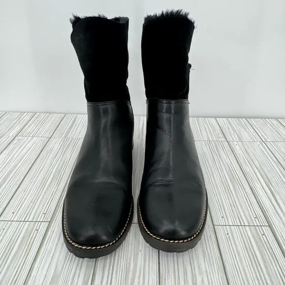 Fabianelli black leather and suede shearling block heel zip ankle boots Italy 39