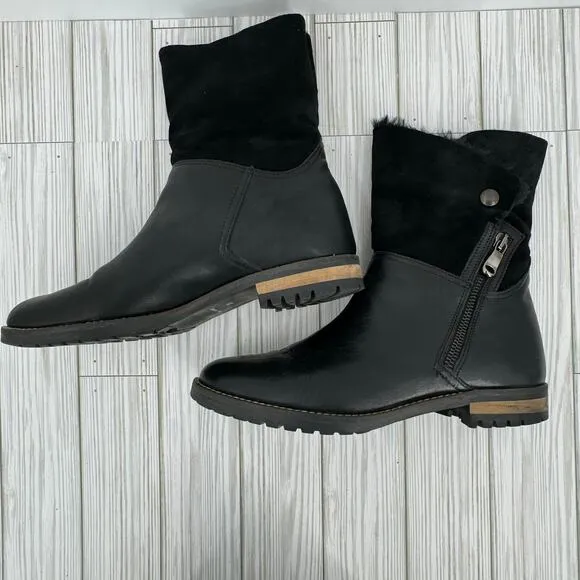 Fabianelli black leather and suede shearling block heel zip ankle boots Italy 39
