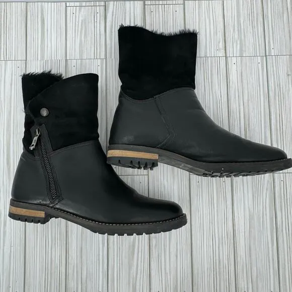 Fabianelli black leather and suede shearling block heel zip ankle boots Italy 39