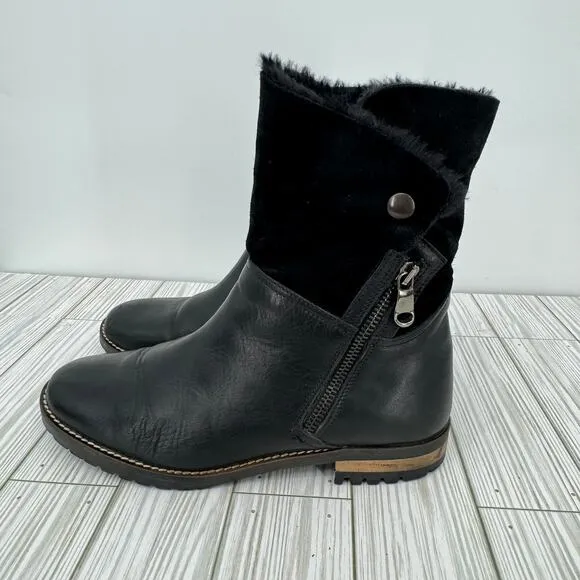 Fabianelli black leather and suede shearling block heel zip ankle boots Italy 39