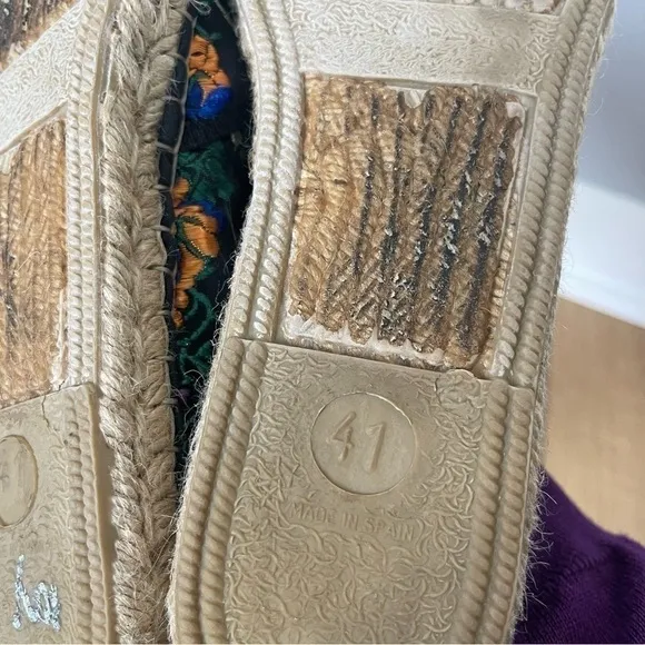 FABIOLAS Espadrilles Flat Slip-On Floral Embroidered Handcrafted Shoes Sz 41