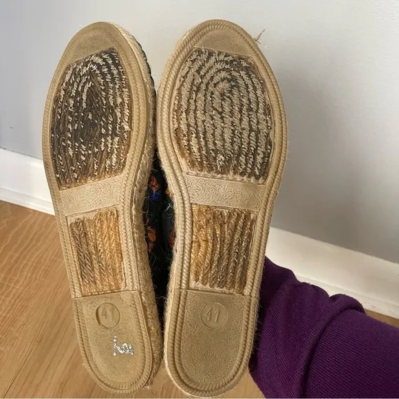 FABIOLAS Espadrilles Flat Slip-On Floral Embroidered Handcrafted Shoes Sz 41