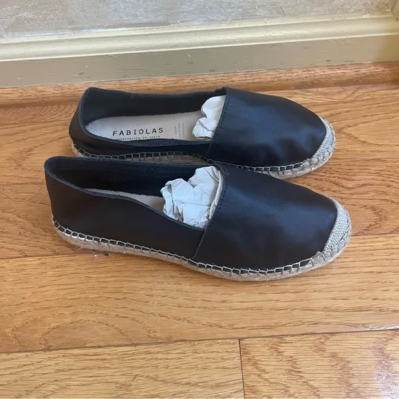 Fabiolas Genuine Spanish Leather Black Espadrilles Flats Sz 38