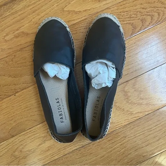 Fabiolas Genuine Spanish Leather Black Espadrilles Flats Sz 38