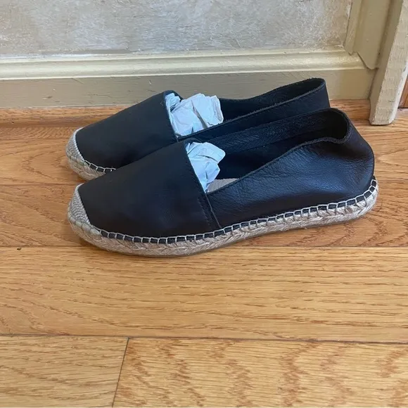 Fabiolas Genuine Spanish Leather Black Espadrilles Flats Sz 38