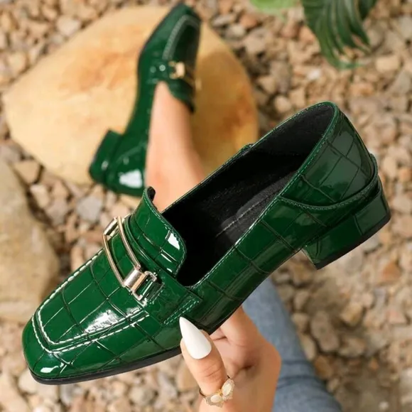 Fashionable Square Toe Loafers Women Chunky Heel Mules Women Shoes