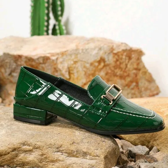 Fashionable Square Toe Loafers Women Chunky Heel Mules Women Shoes