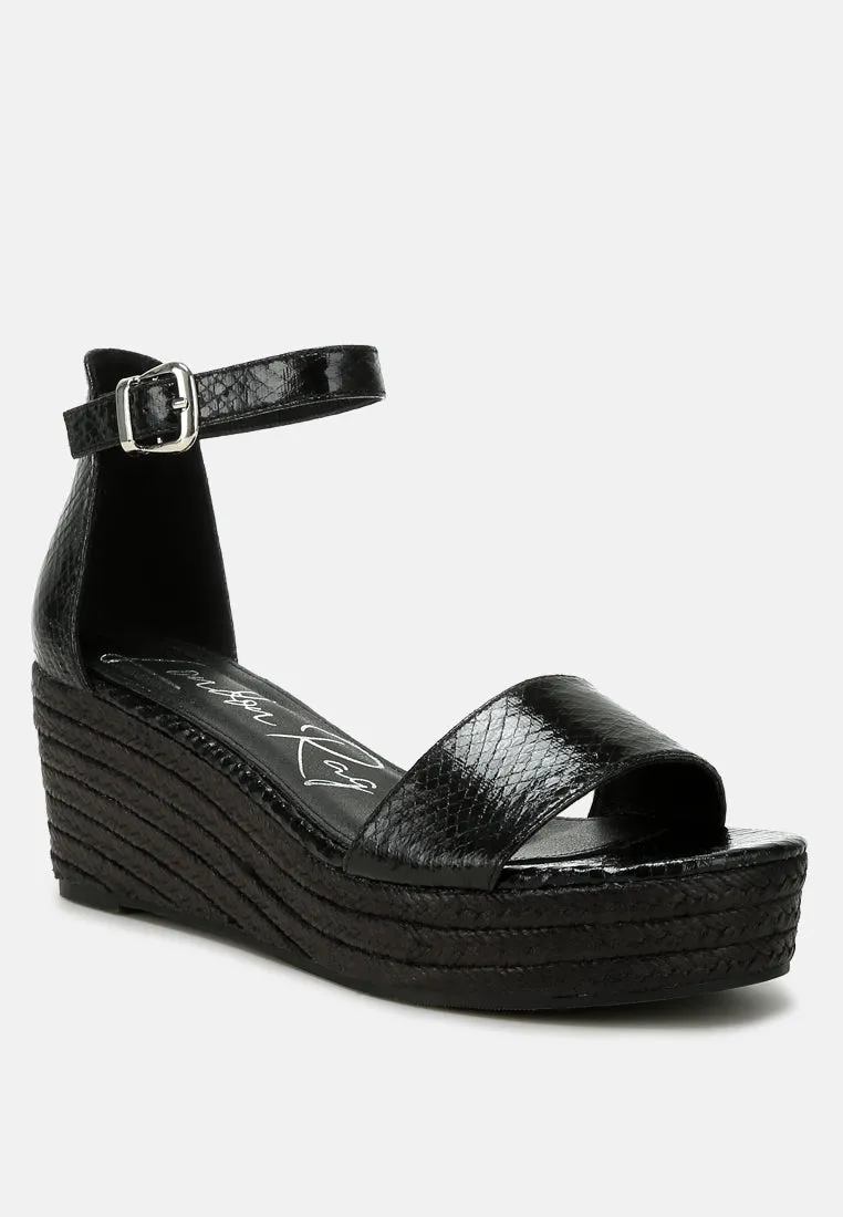 Faux Leather Snake Wedge Espadrilles By RAG