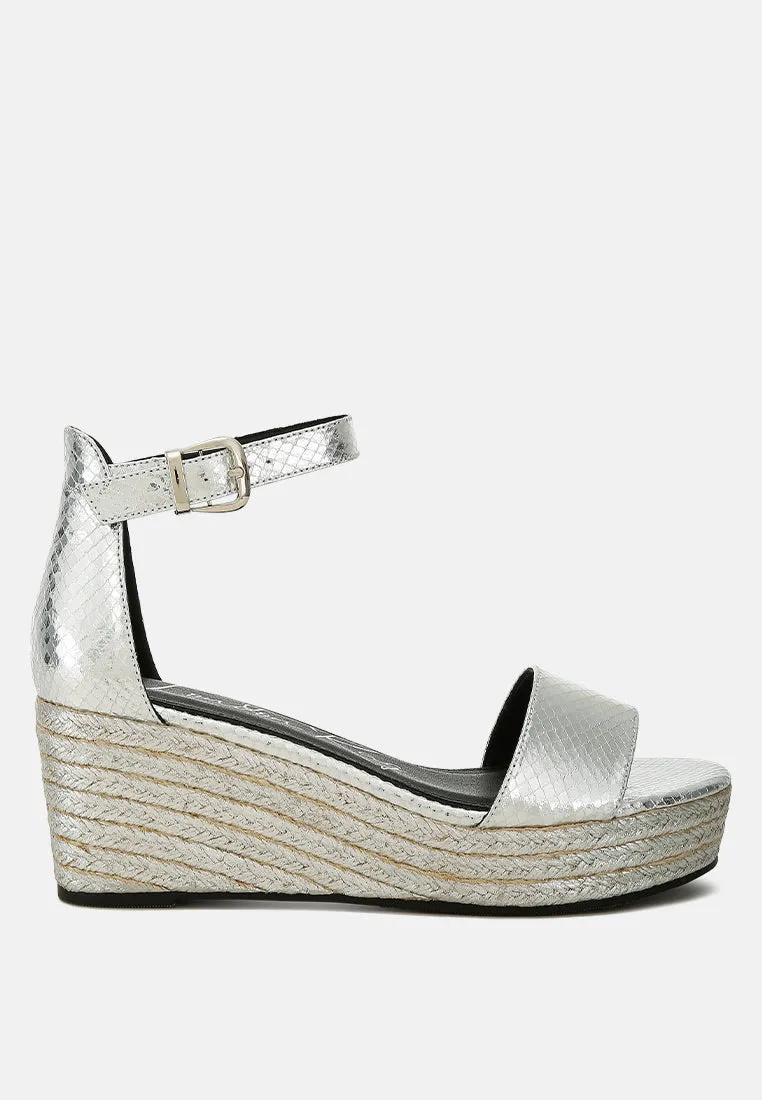 Faux Leather Snake Wedge Espadrilles By RAG