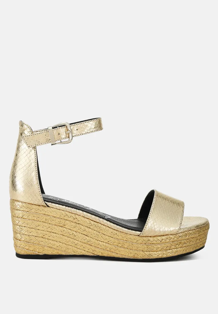 Faux Leather Snake Wedge Espadrilles By RAG