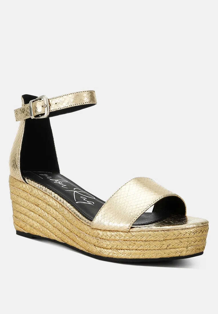 Faux Leather Snake Wedge Espadrilles By RAG