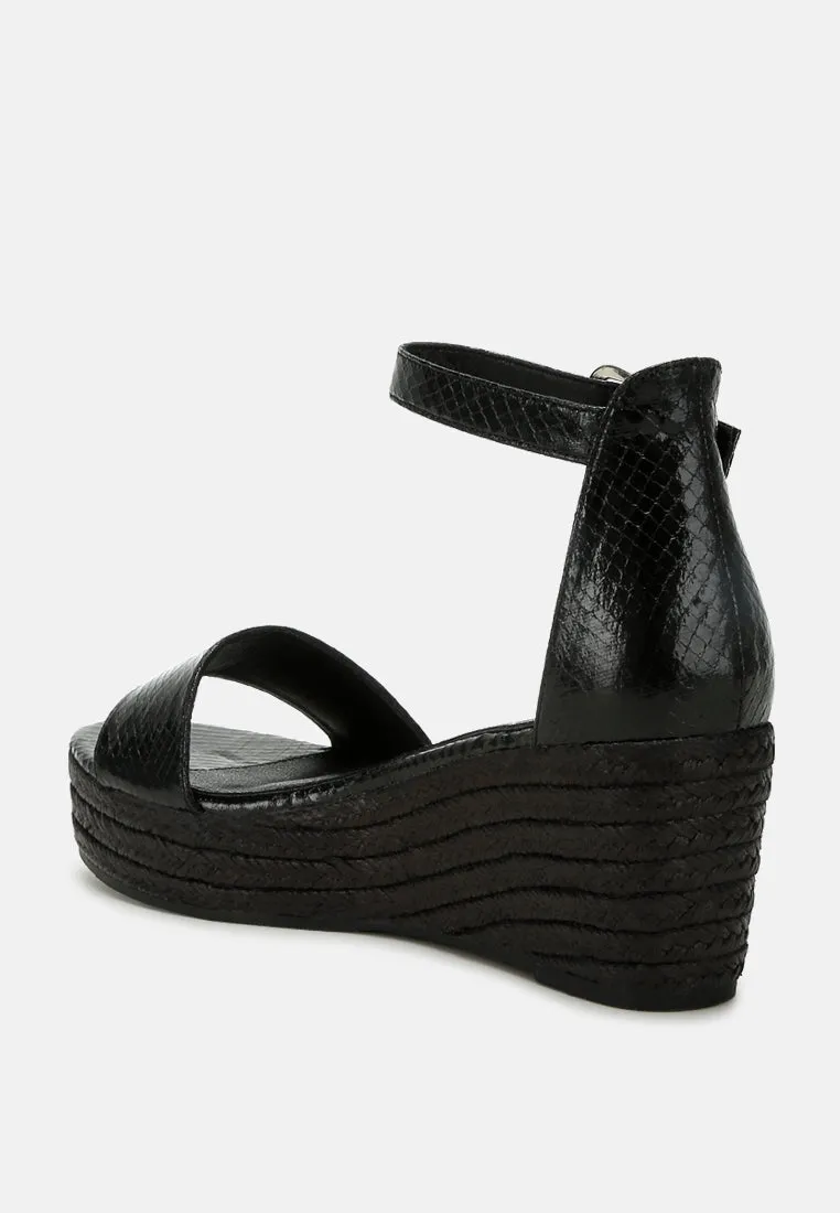 Faux Leather Snake Wedge Espadrilles By RAG
