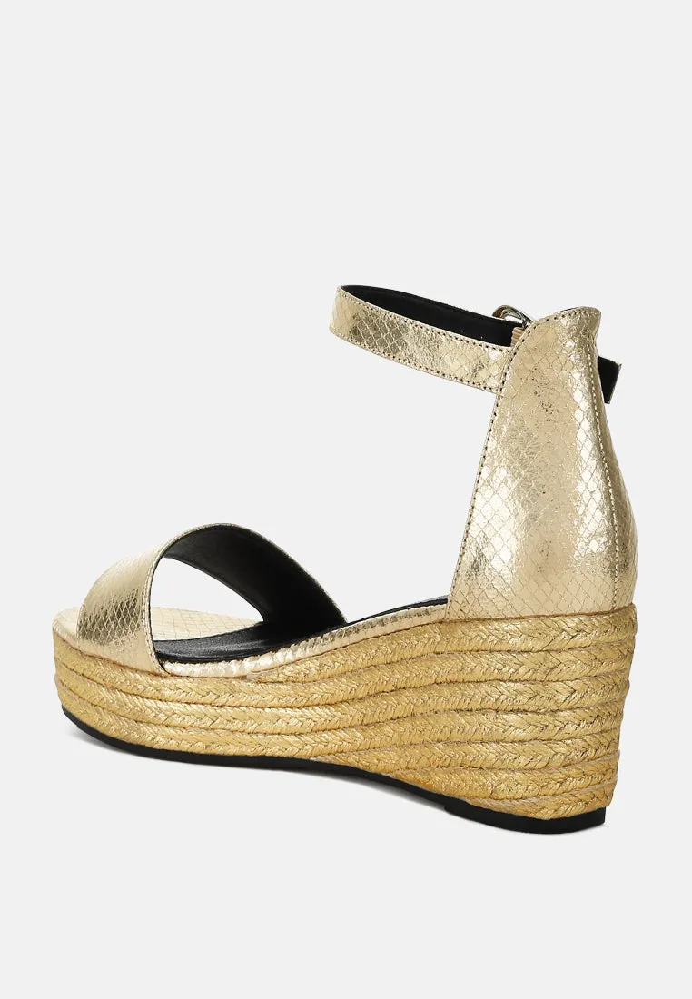 Faux Leather Snake Wedge Espadrilles By RAG
