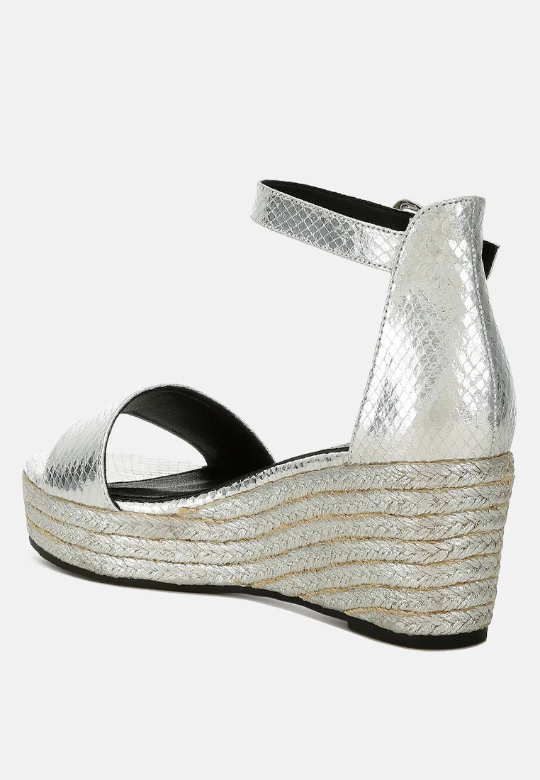 Faux Leather Snake Wedge Espadrilles By RAG