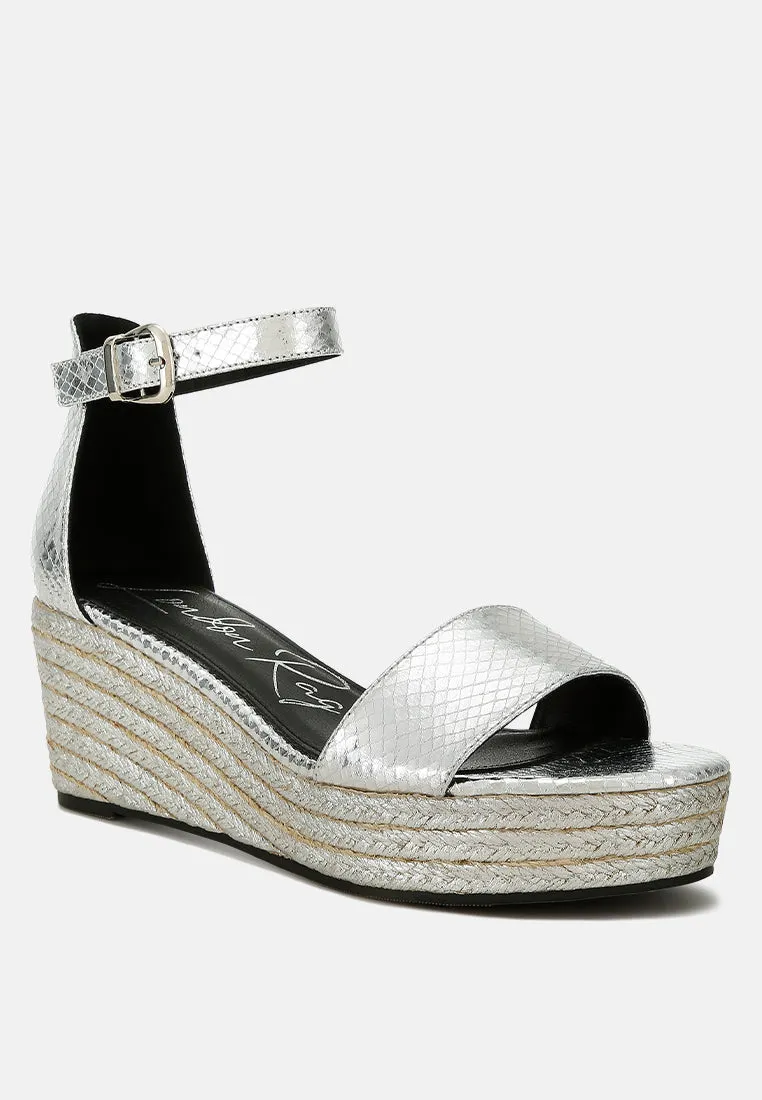 Faux Leather Snake Wedge Espadrilles By RAG