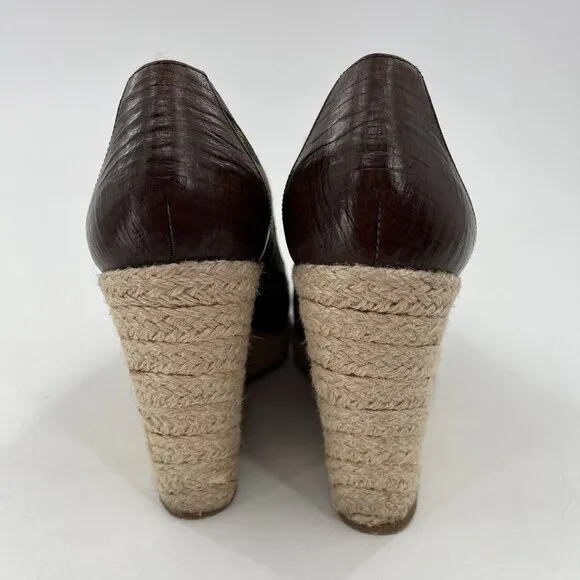 Fendi FF Monogram Zucca Canvas Peep Toe Espadrilles Wedges Size 39.5