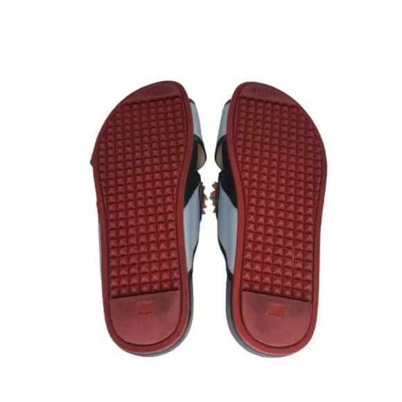Fendi Flowerland Leather Crisscross Slides Sandals
