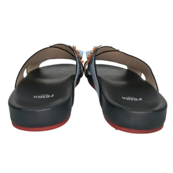 Fendi Flowerland Leather Crisscross Slides Sandals