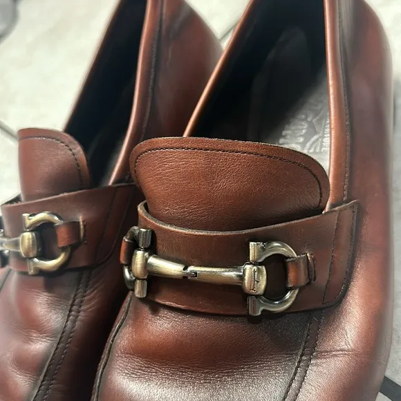 Ferragamo Mens Brown Leather Horsebit Buckle‎ Loafers