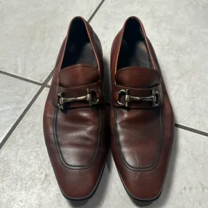 Ferragamo Mens Brown Leather Horsebit Buckle‎ Loafers